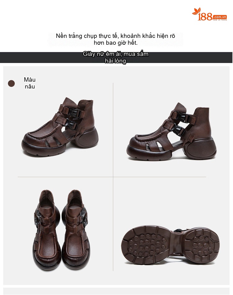 Dép Sandal Nữ Quai Hậu Da Mềm Khóa Cài Đế Cao 4cm - 5cm Màu Nâu, Đen, Kem chi tiết 15