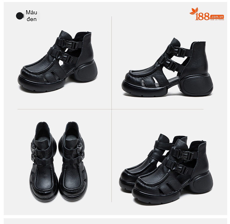 Dép Sandal Nữ Quai Hậu Da Mềm Khóa Cài Đế Cao 4cm - 5cm Màu Nâu, Đen, Kem chi tiết 16