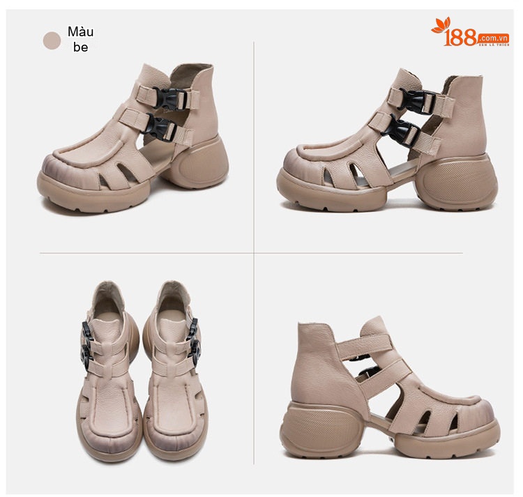 Dép Sandal Nữ Quai Hậu Da Mềm Khóa Cài Đế Cao 4cm - 5cm Màu Nâu, Đen, Kem chi tiết 17