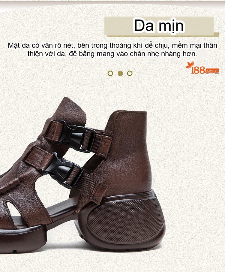 Dép Sandal Nữ Quai Hậu Da Mềm Khóa Cài Đế Cao 4cm - 5cm Màu Nâu, Đen, Kem chi tiết 2