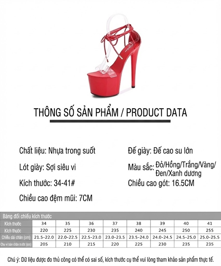 Giày Sandal Cao Gót Nữ Quai Trong Suốt Buộc Dây Da Bóng Gót Cao 10cm - 12cm Màu Đen, Đỏ, Hồng, Trắng... chi tiết 2