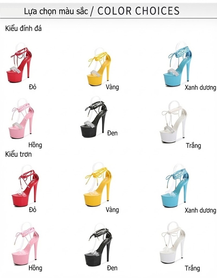 Giày Sandal Cao Gót Nữ Quai Trong Suốt Buộc Dây Da Bóng Gót Cao 10cm - 12cm Màu Đen, Đỏ, Hồng, Trắng... chi tiết 3