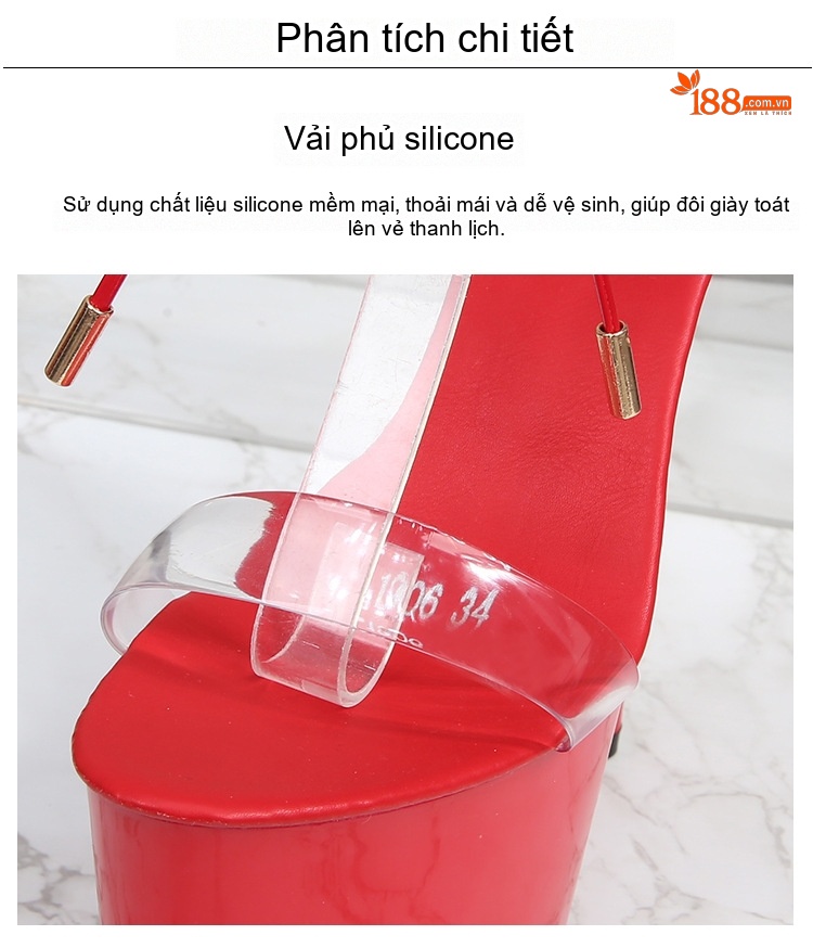 Giày Sandal Cao Gót Nữ Quai Trong Suốt Buộc Dây Da Bóng Gót Cao 10cm - 12cm Màu Đen, Đỏ, Hồng, Trắng... chi tiết 4