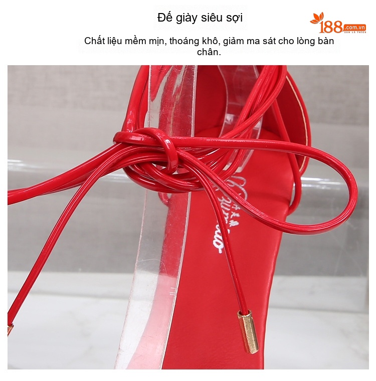 Giày Sandal Cao Gót Nữ Quai Trong Suốt Buộc Dây Da Bóng Gót Cao 10cm - 12cm Màu Đen, Đỏ, Hồng, Trắng... chi tiết 5