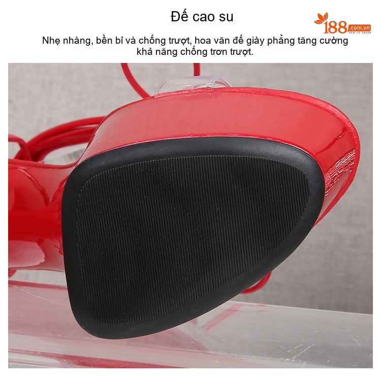 Giày Sandal Cao Gót Nữ Quai Trong Suốt Buộc Dây Da Bóng Gót Cao 10cm - 12cm Màu Đen, Đỏ, Hồng, Trắng... chi tiết 7
