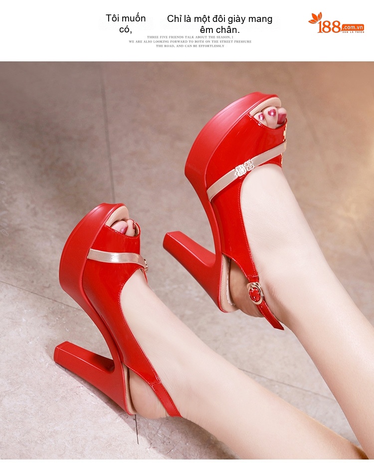 Giày Sandal Cao Gót Nữ Hở Ngón Quai Ngang Da Bóng Gót Cao 8cm Màu Đỏ, Trắng, Đen, Bạc chi tiết 10