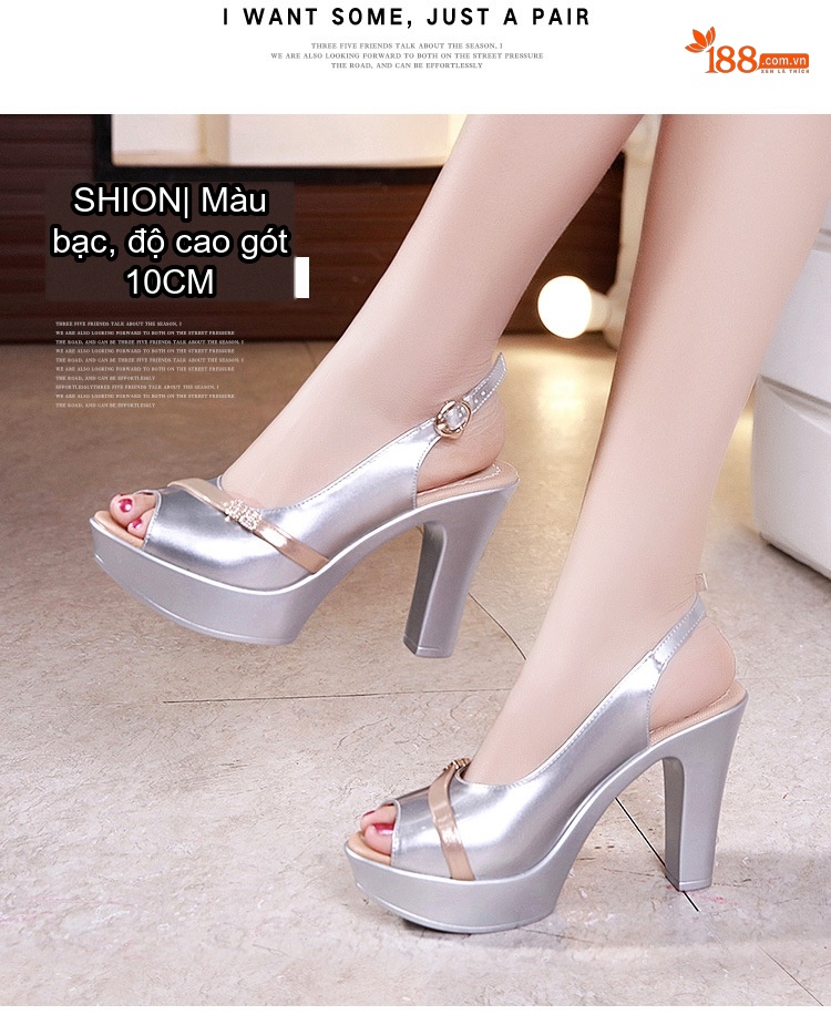 Giày Sandal Cao Gót Nữ Hở Ngón Quai Ngang Da Bóng Gót Cao 8cm Màu Đỏ, Trắng, Đen, Bạc chi tiết 14