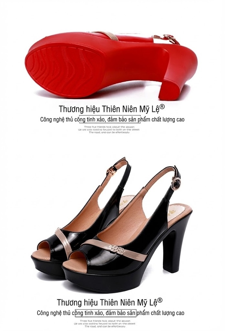 Giày Sandal Cao Gót Nữ Hở Ngón Quai Ngang Da Bóng Gót Cao 8cm Màu Đỏ, Trắng, Đen, Bạc chi tiết 17