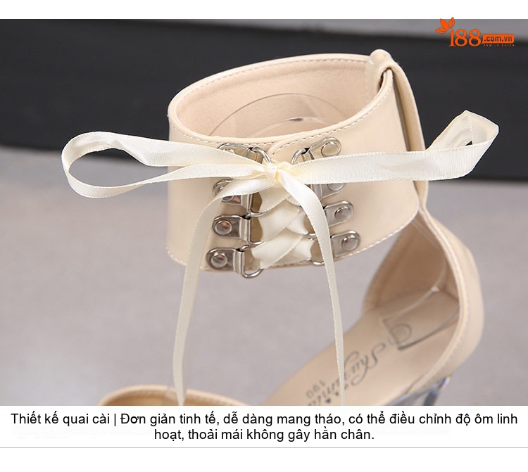 Giày Sandal Cao Gót Nữ Đinh Tán Quai Cổ Chân Gót Nhọn Siêu Cao 13cm-15cm Da Bóng Đế Trong Suốt Màu Đen, Đỏ, Kem, Vàng... chi tiết 8