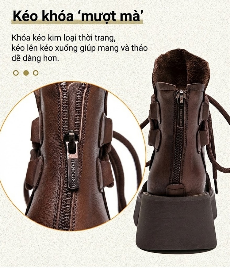 Dép Sandal Nữ Cổ Cao Hở Ngón Da Mờ Buộc Dây Đế Cao 5cm - 6cm Màu Đen, Nâu chi tiết 8