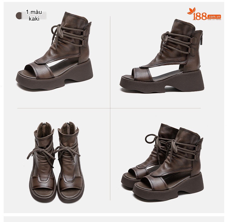 Dép Sandal Nữ Cổ Cao Hở Ngón Da Mờ Buộc Dây Đế Cao 5cm - 6cm Màu Đen, Nâu chi tiết 19