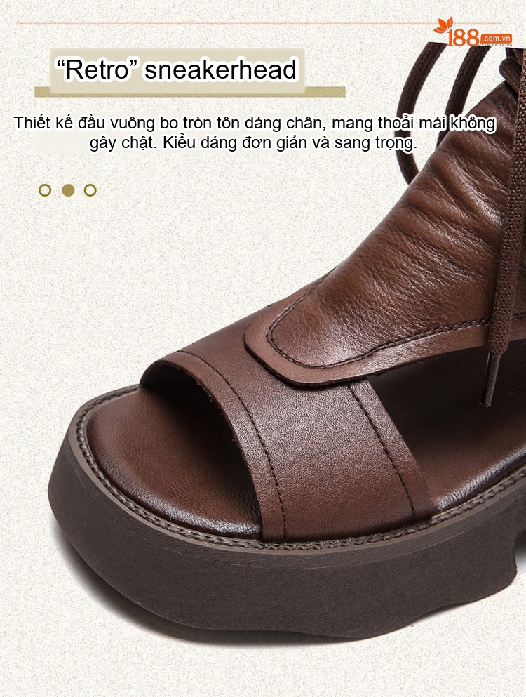 Dép Sandal Nữ Cổ Cao Hở Ngón Da Mờ Buộc Dây Đế Cao 5cm - 6cm Màu Đen, Nâu chi tiết 5