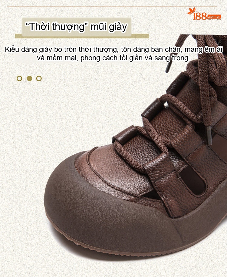 Giày Bốt Nữ Cổ Lửng Da Mờ L鏤空透气 Buộc Dây Đế Cao 4cm - 5cm Màu Đen, Nâu chi tiết 3