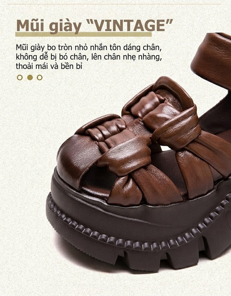 Dép Sandal Nữ Da Bò Mũi Hở Đế Cao 5cm - 6cm Quai Dệt Màu Đen, Xám, Nâu, Xanh... chi tiết 5