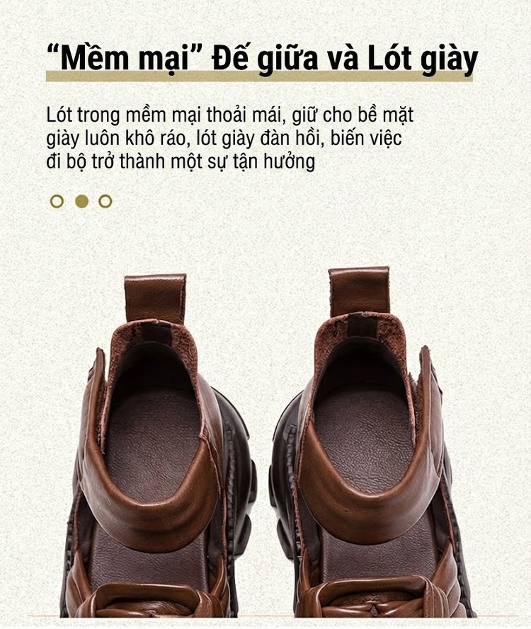 Dép Sandal Nữ Da Bò Mũi Hở Đế Cao 5cm - 6cm Quai Dệt Màu Đen, Xám, Nâu, Xanh... chi tiết 7