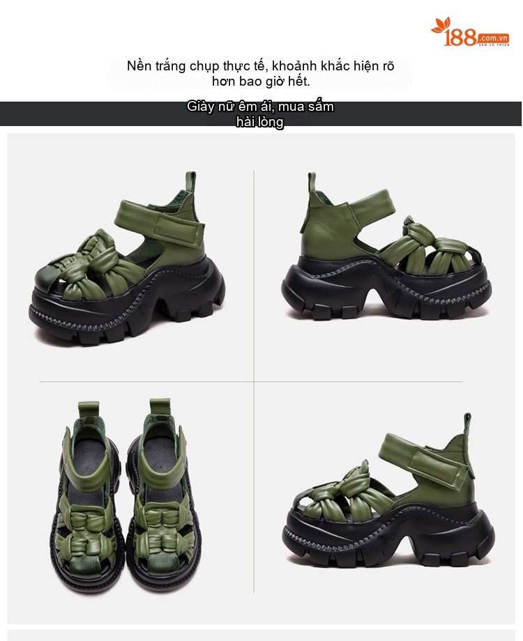Dép Sandal Nữ Da Bò Mũi Hở Đế Cao 5cm - 6cm Quai Dệt Màu Đen, Xám, Nâu, Xanh... chi tiết 17
