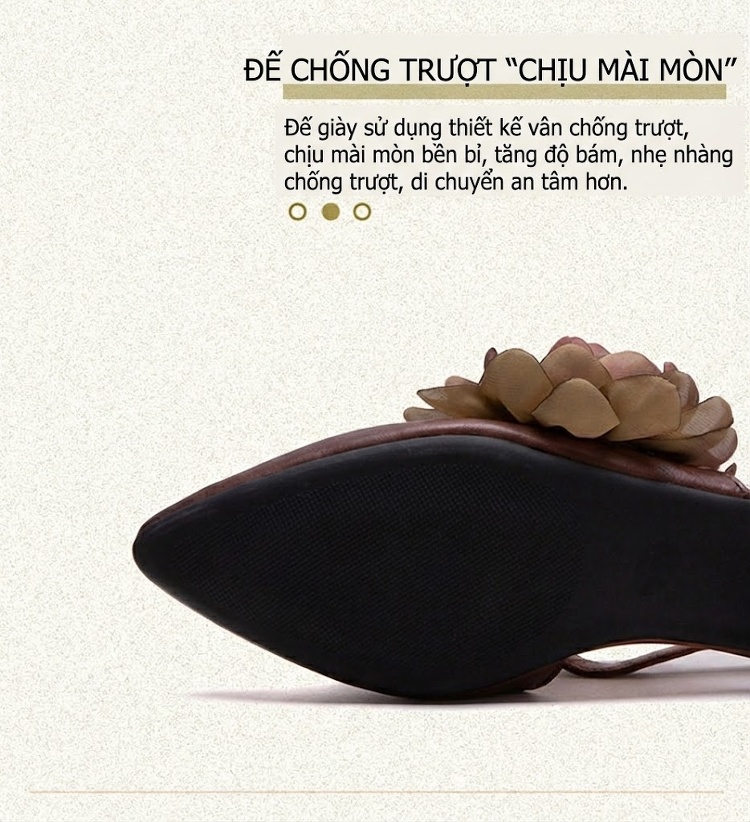 Dép Sandal Nữ Da Bò Bít Mũi Trang Trí Hoa Đế Cao 3cm - 4cm Màu Nâu, Xám chi tiết 5