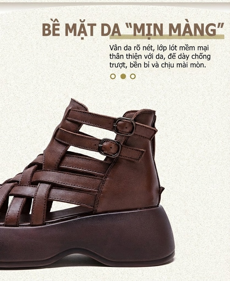 Dép Sandal Nữ Da Bò Đan Dây Đế Cao 5cm - 6cm Màu Đen, Xanh, Nâu chi tiết 3