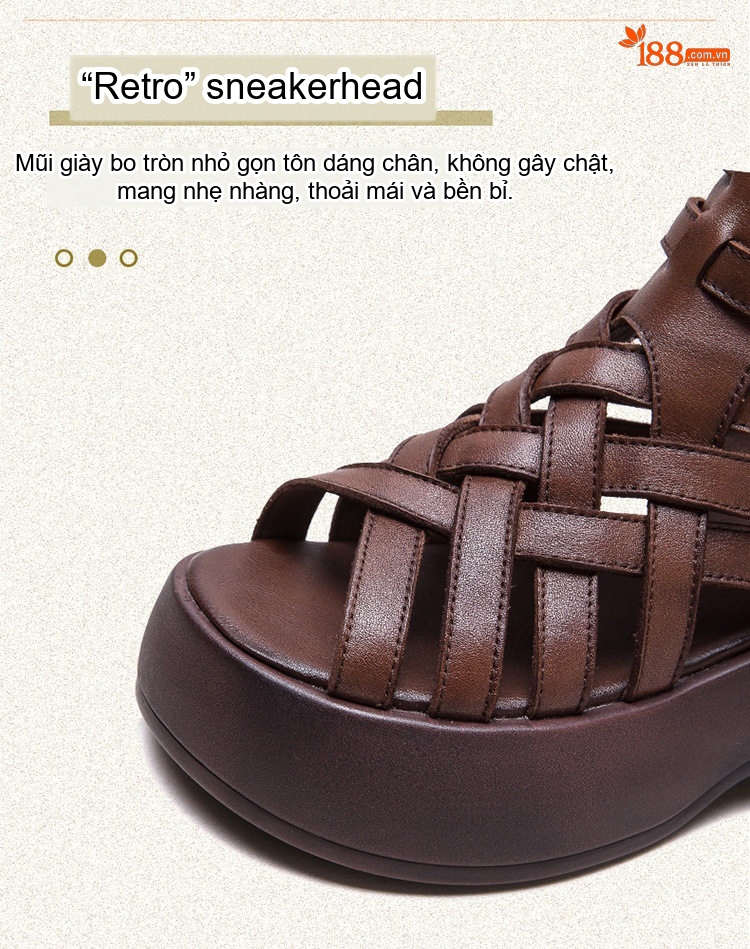 Dép Sandal Nữ Da Bò Đan Dây Đế Cao 5cm - 6cm Màu Đen, Xanh, Nâu chi tiết 4