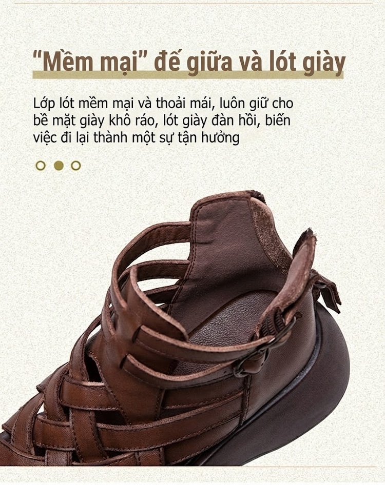 Dép Sandal Nữ Da Bò Đan Dây Đế Cao 5cm - 6cm Màu Đen, Xanh, Nâu chi tiết 6