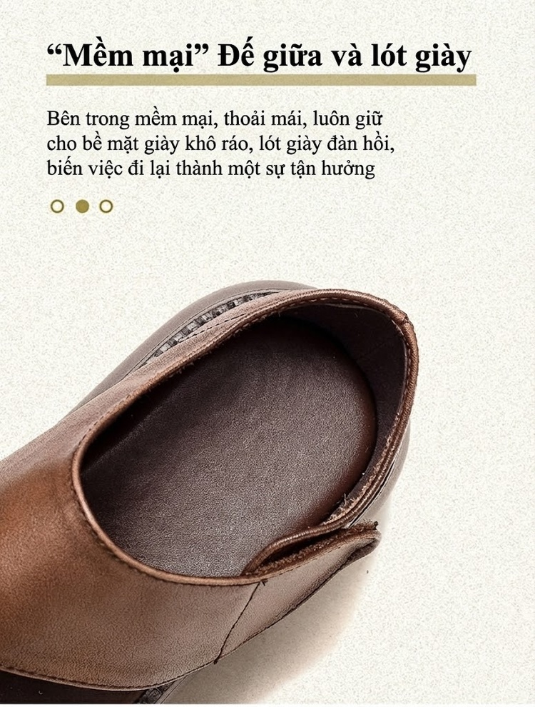 Dép Sandal Nữ Da Bò Quai Ngang Đế Bệt Đế Cao 4cm - 5cm Màu Nâu, Đen, Kem chi tiết 6