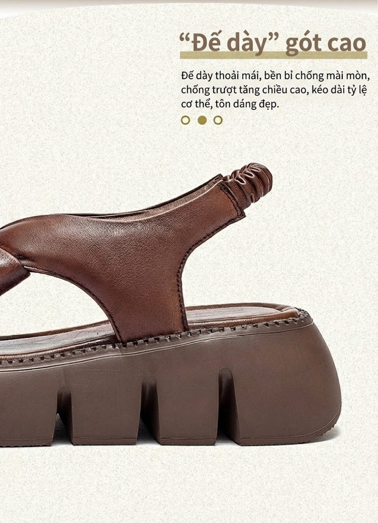 Dép Sandal Nữ Da Bò Quai Chéo Đế Cao 5cm - 6cm Màu Đen, Trắng, Nâu chi tiết 4