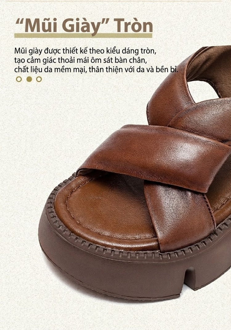 Dép Sandal Nữ Da Bò Quai Chéo Đế Cao 5cm - 6cm Màu Đen, Trắng, Nâu chi tiết 5