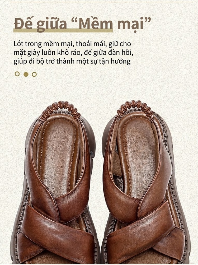 Dép Sandal Nữ Da Bò Quai Chéo Đế Cao 5cm - 6cm Màu Đen, Trắng, Nâu chi tiết 7