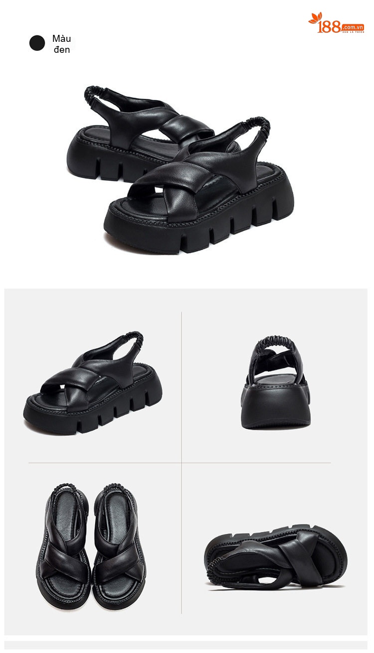 Dép Sandal Nữ Da Bò Quai Chéo Đế Cao 5cm - 6cm Màu Đen, Trắng, Nâu chi tiết 17