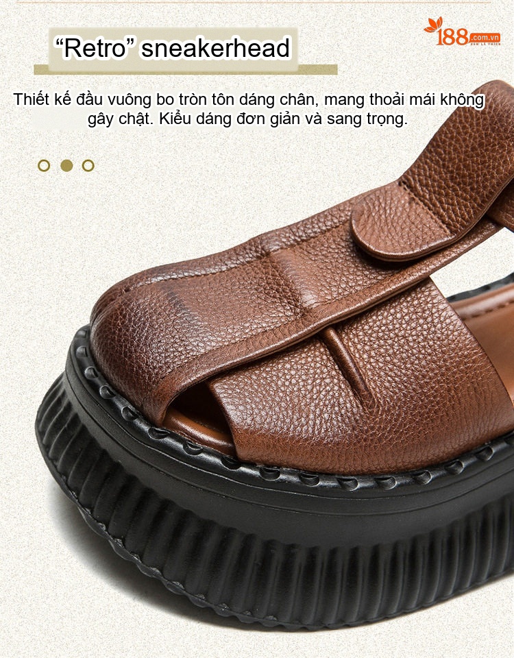 Dép Sandal Nữ Da Bò Quai Hở Mũi Đế Bằng Đế Cao 4cm - 5cm Màu Đen, Nâu chi tiết 3