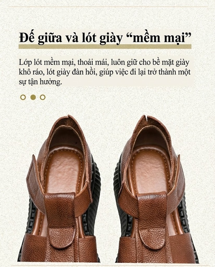 Dép Sandal Nữ Da Bò Quai Hở Mũi Đế Bằng Đế Cao 4cm - 5cm Màu Đen, Nâu chi tiết 5