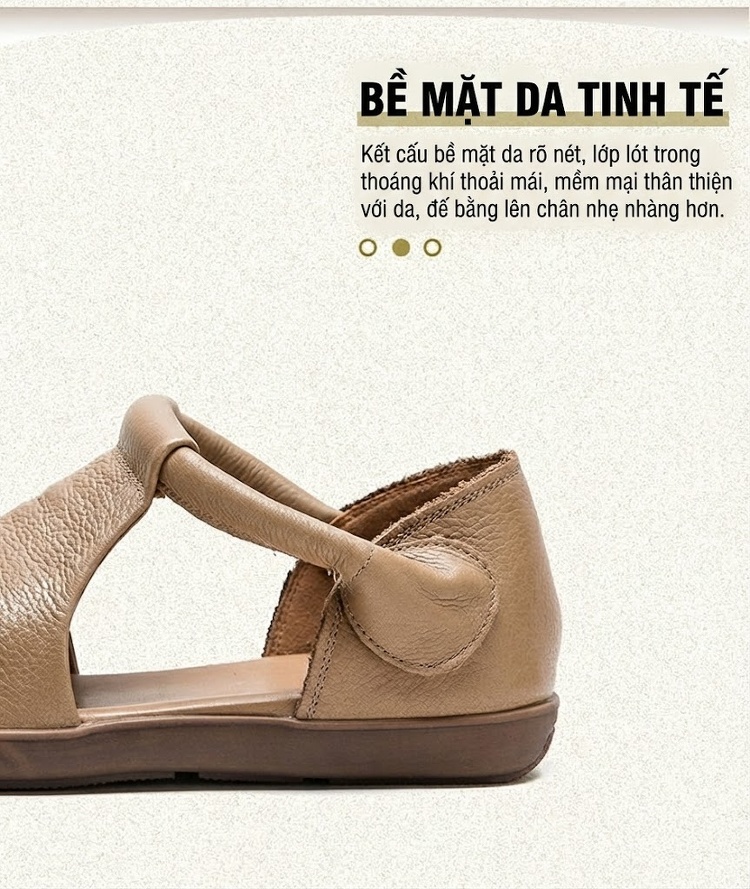 Dép Sandal Nữ Hở Mũi Da Bò Đế Cao 3cm - 4cm Màu Xanh Lá, Nâu, Đen chi tiết 2