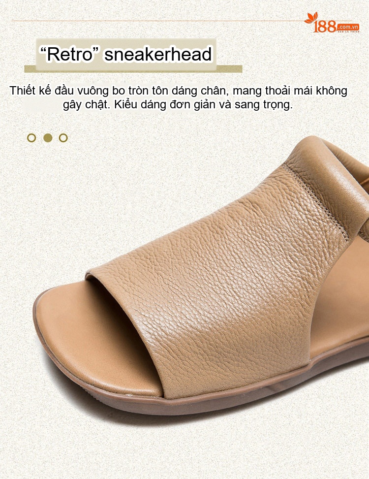 Dép Sandal Nữ Hở Mũi Da Bò Đế Cao 3cm - 4cm Màu Xanh Lá, Nâu, Đen chi tiết 3