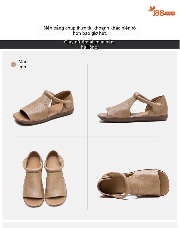 Dép Sandal Nữ Hở Mũi Da Bò Đế Cao 3cm - 4cm Màu Xanh Lá, Nâu, Đen chi tiết 15