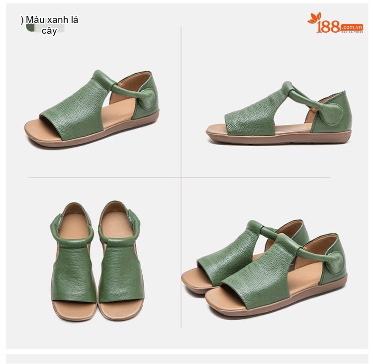 Dép Sandal Nữ Hở Mũi Da Bò Đế Cao 3cm - 4cm Màu Xanh Lá, Nâu, Đen chi tiết 16