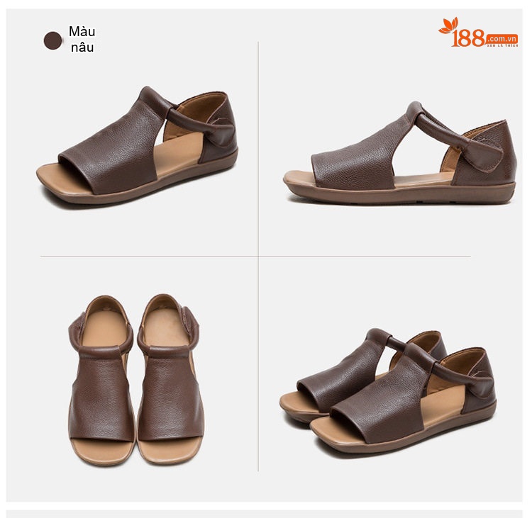 Dép Sandal Nữ Hở Mũi Da Bò Đế Cao 3cm - 4cm Màu Xanh Lá, Nâu, Đen chi tiết 17