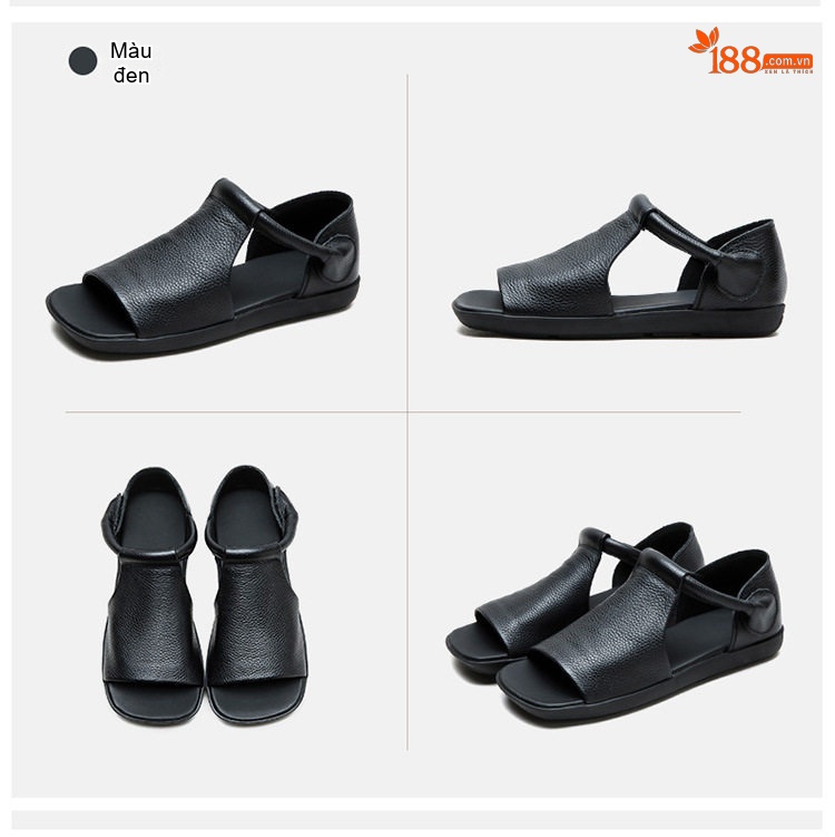 Dép Sandal Nữ Hở Mũi Da Bò Đế Cao 3cm - 4cm Màu Xanh Lá, Nâu, Đen chi tiết 18