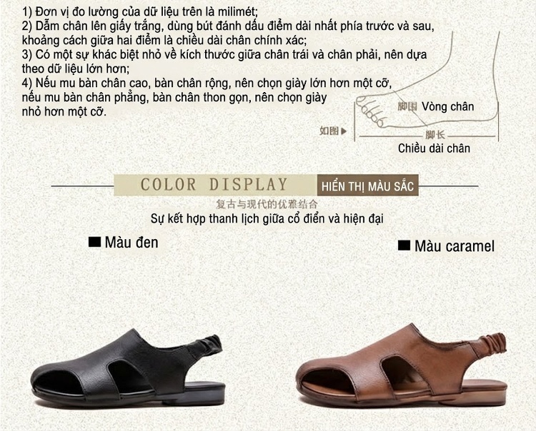 Dép Sandal Nữ Hở Ngón Da Bò Đế Cao 3cm - 4cm Màu Đen, Nâu chi tiết 3