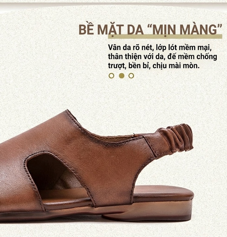 Dép Sandal Nữ Hở Ngón Da Bò Đế Cao 3cm - 4cm Màu Đen, Nâu chi tiết 4