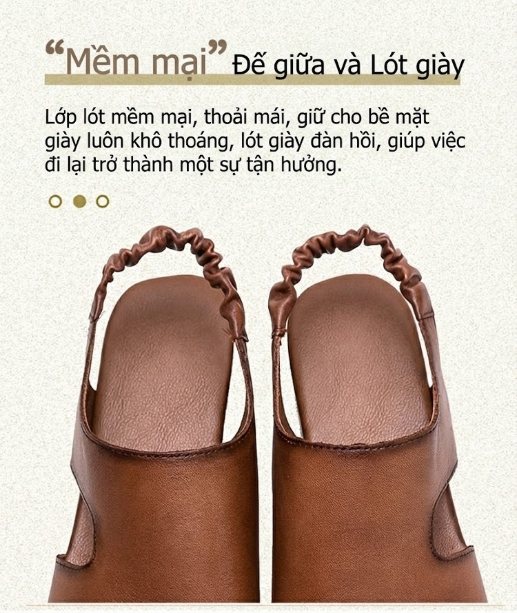 Dép Sandal Nữ Hở Ngón Da Bò Đế Cao 3cm - 4cm Màu Đen, Nâu chi tiết 7