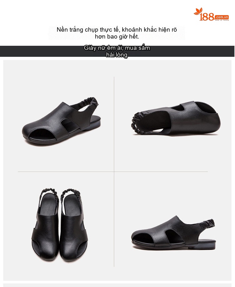 Dép Sandal Nữ Hở Ngón Da Bò Đế Cao 3cm - 4cm Màu Đen, Nâu chi tiết 17