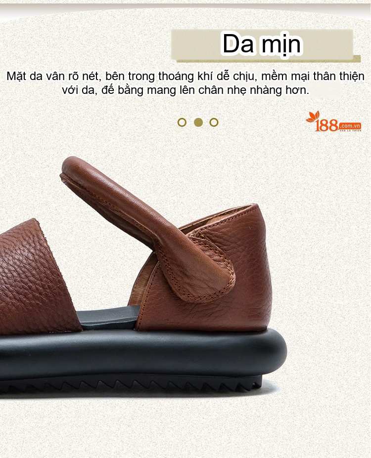 Dép Sandal Nữ Quai Hậu Da Bò Mềm Mại Đế Cao 3cm - 4cm Màu Đen, Nâu chi tiết 3