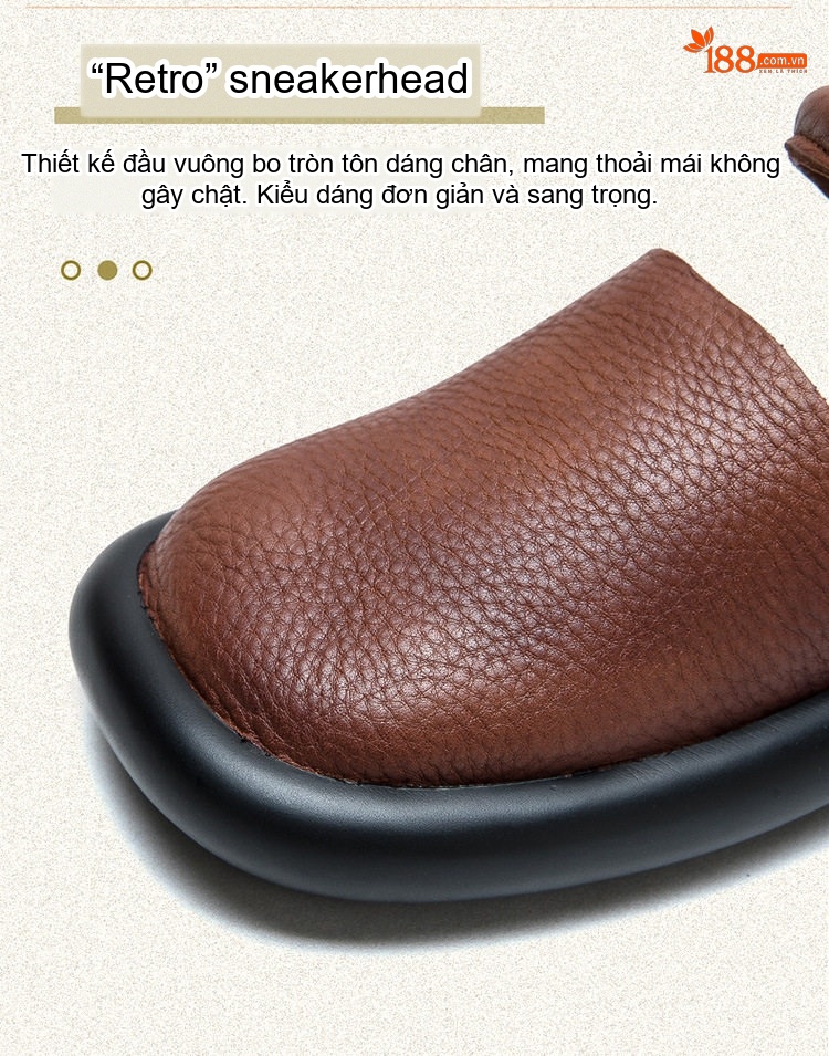 Dép Sandal Nữ Quai Hậu Da Bò Mềm Mại Đế Cao 3cm - 4cm Màu Đen, Nâu chi tiết 4