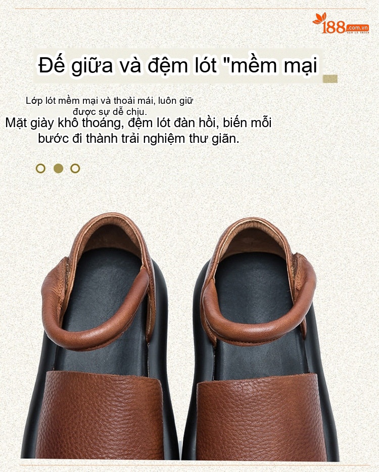 Dép Sandal Nữ Quai Hậu Da Bò Mềm Mại Đế Cao 3cm - 4cm Màu Đen, Nâu chi tiết 6