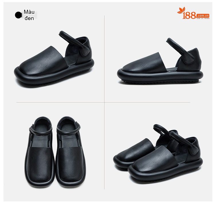 Dép Sandal Nữ Quai Hậu Da Bò Mềm Mại Đế Cao 3cm - 4cm Màu Đen, Nâu chi tiết 17
