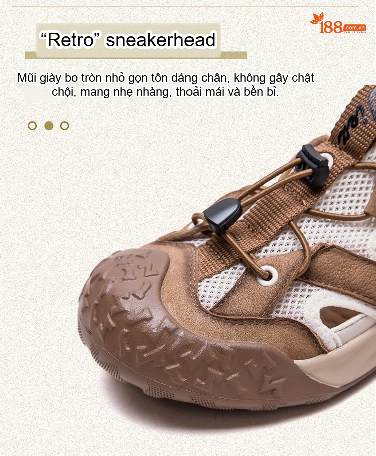 Dép Sandal Nữ Bít Mũi Da Bò Lưới Thoáng Khí Đế Cao 3cm - 4cm Màu Kem, Nâu chi tiết 5