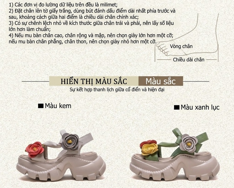 Dép Sandal Nữ Hở Mũi Da Bò Trang Trí Hoa Đế Cao 5cm - 6cm Nhiều Màu chi tiết 3