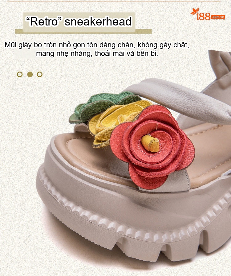 Dép Sandal Nữ Hở Mũi Da Bò Trang Trí Hoa Đế Cao 5cm - 6cm Nhiều Màu chi tiết 5
