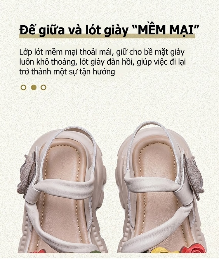 Dép Sandal Nữ Hở Mũi Da Bò Trang Trí Hoa Đế Cao 5cm - 6cm Nhiều Màu chi tiết 7