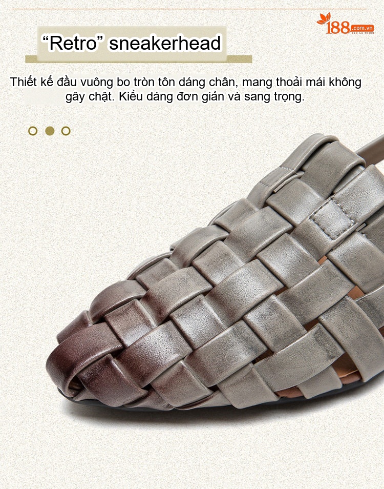 Dép Sandal Nữ Bít Mũi Da Thật Đan Lưới Thủ Công Đế Cao 3cm - 4cm Màu Trắng, Xám chi tiết 4